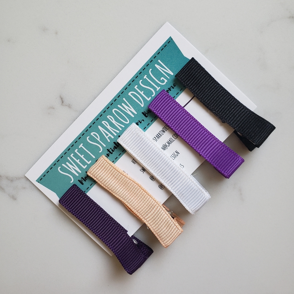 Grosgrain ribbon girls alligator hair clips, set of 5, no slip grip lined NWT